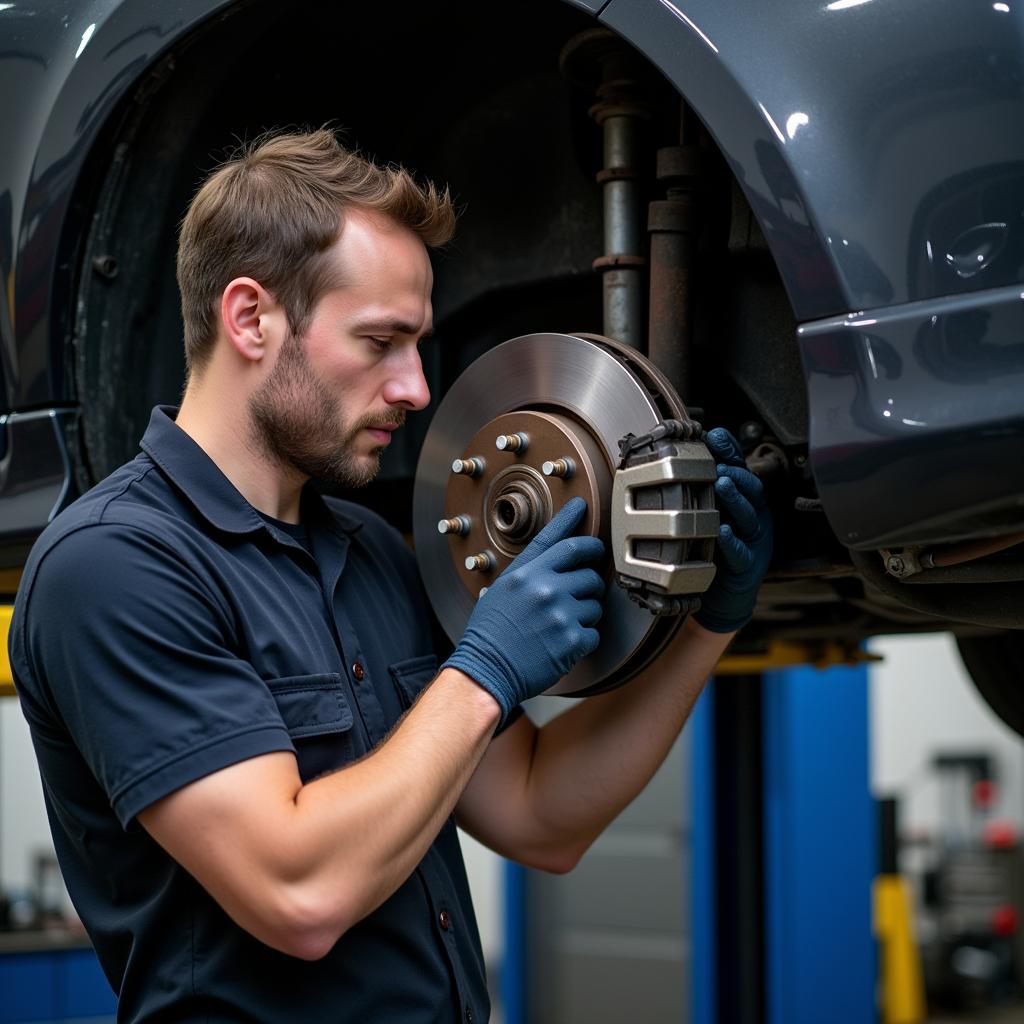 Mechanic Inspecting Car Brakes