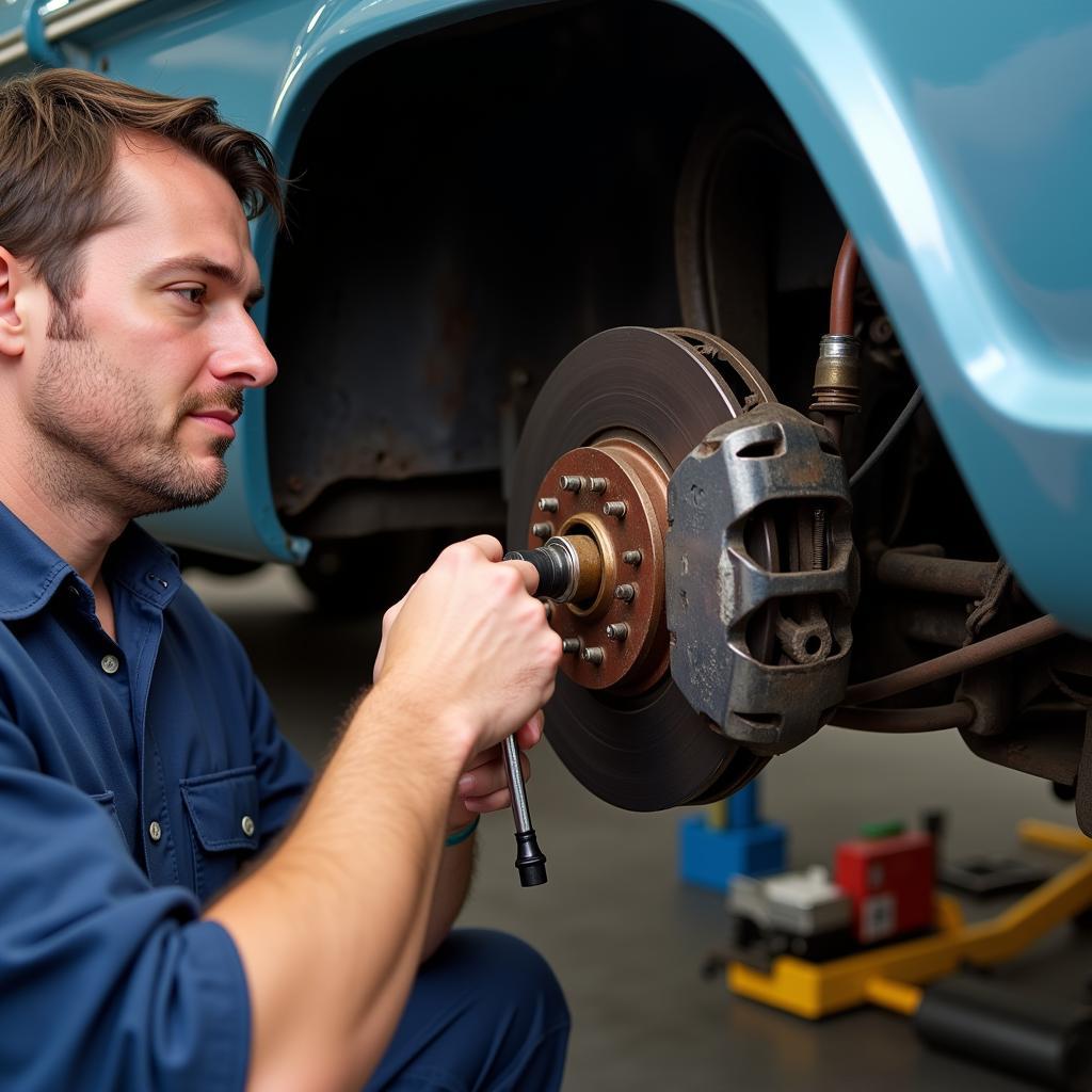 Mechanic Inspecting Brakes