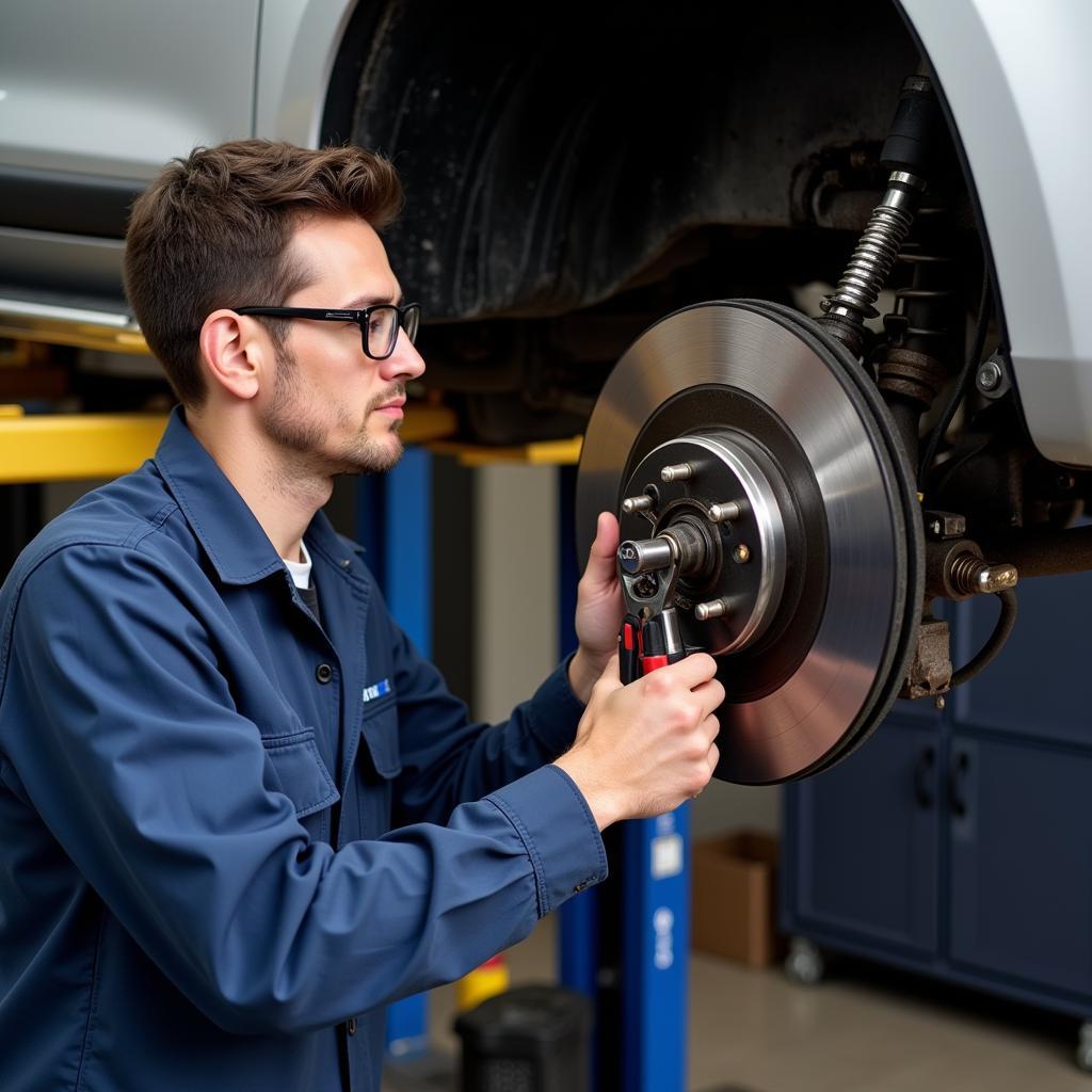 Mechanic Inspecting Brakes