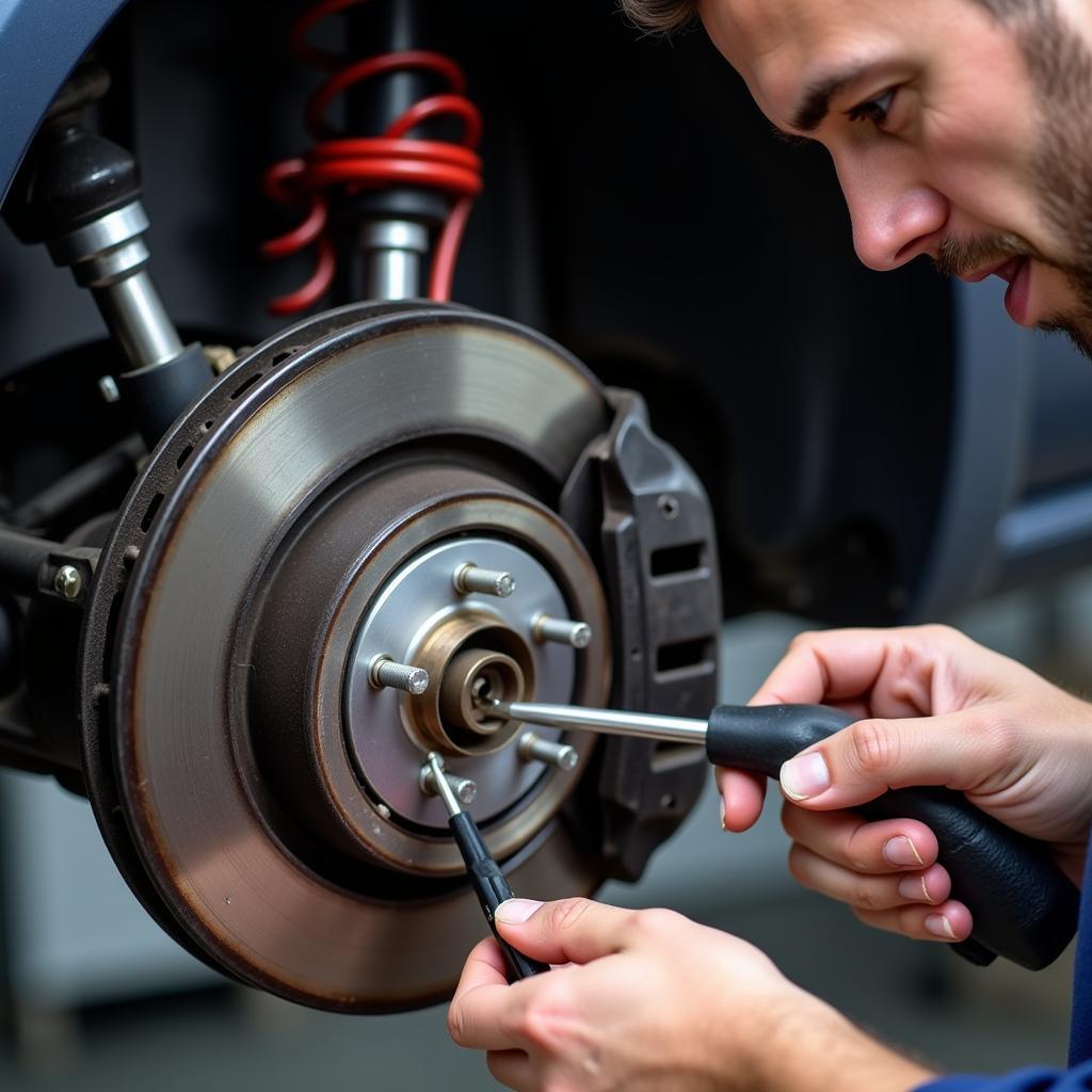 Mechanic Inspecting Brakes