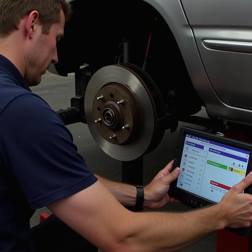 Mechanic Diagnosing Brake Issues on a Toyota Highlander