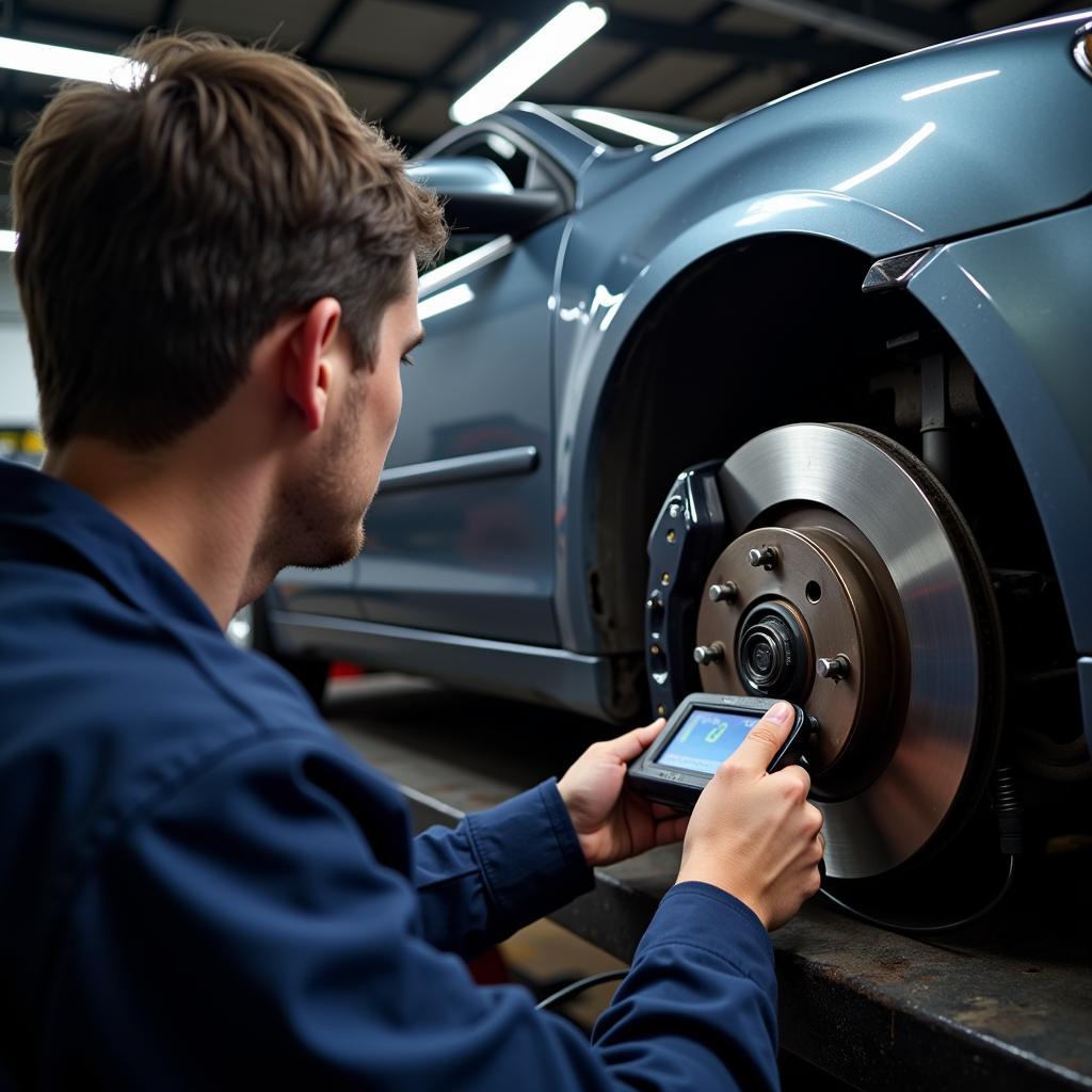 Mechanic Inspecting Car Brake System