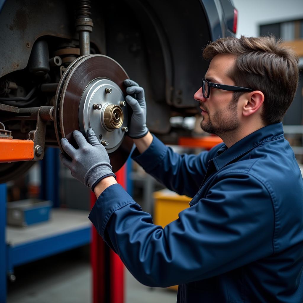 Mechanic Inspecting Car Brakes