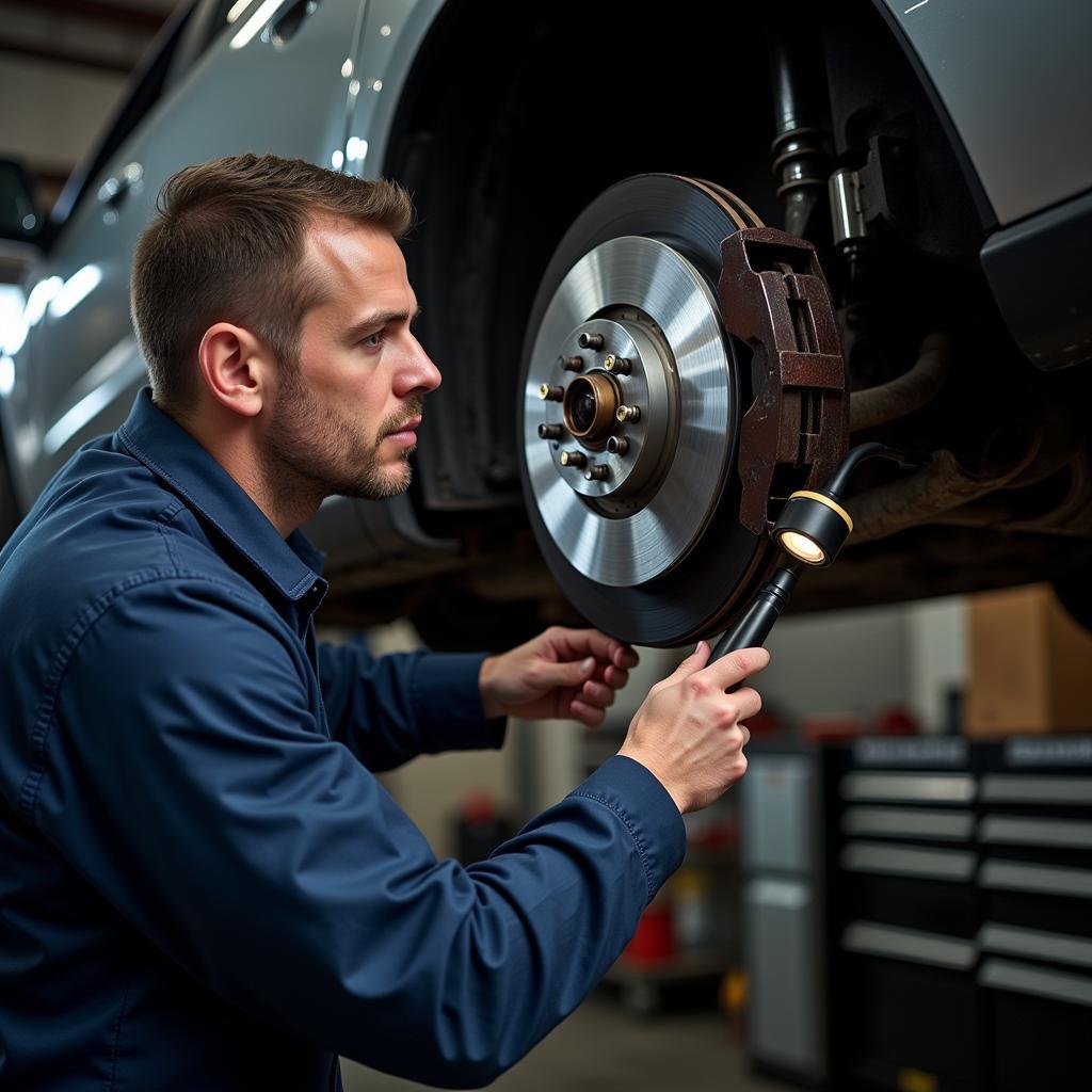 Mechanic Inspecting Car Brakes