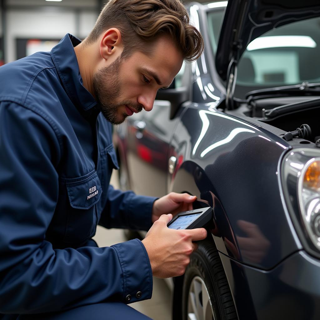 Mechanic diagnosing AEB problems