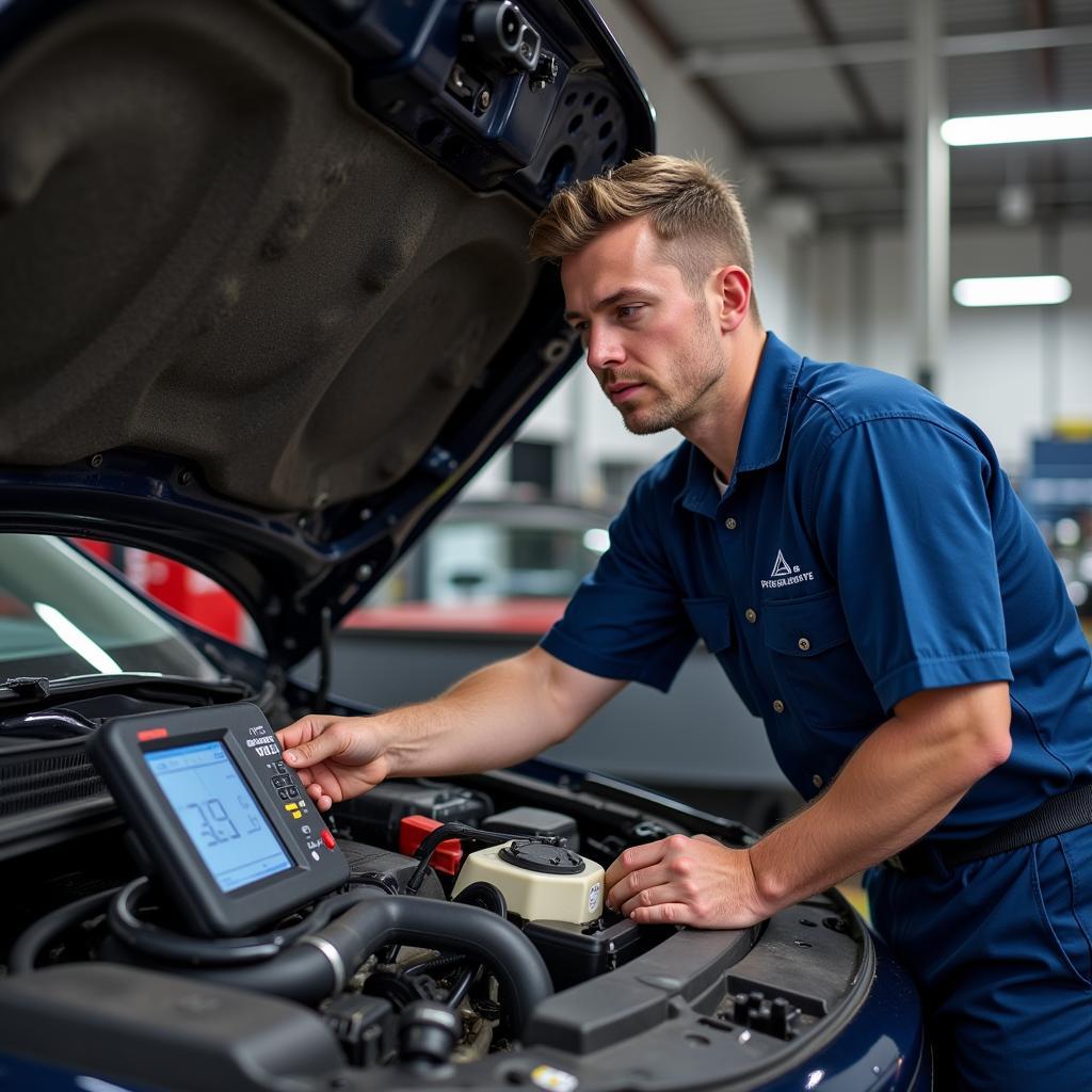 Mechanic Inspecting Car Sensor