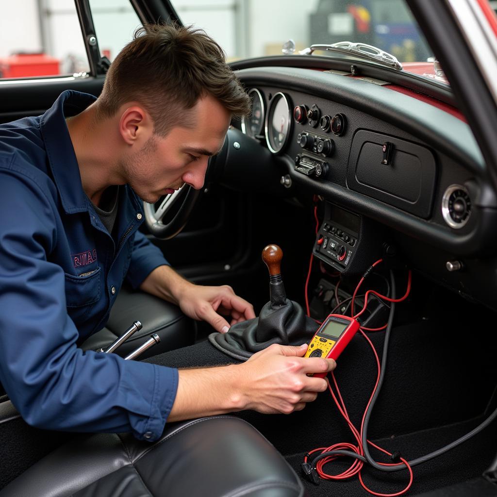 Mechanic Inspecting MGB Wiring