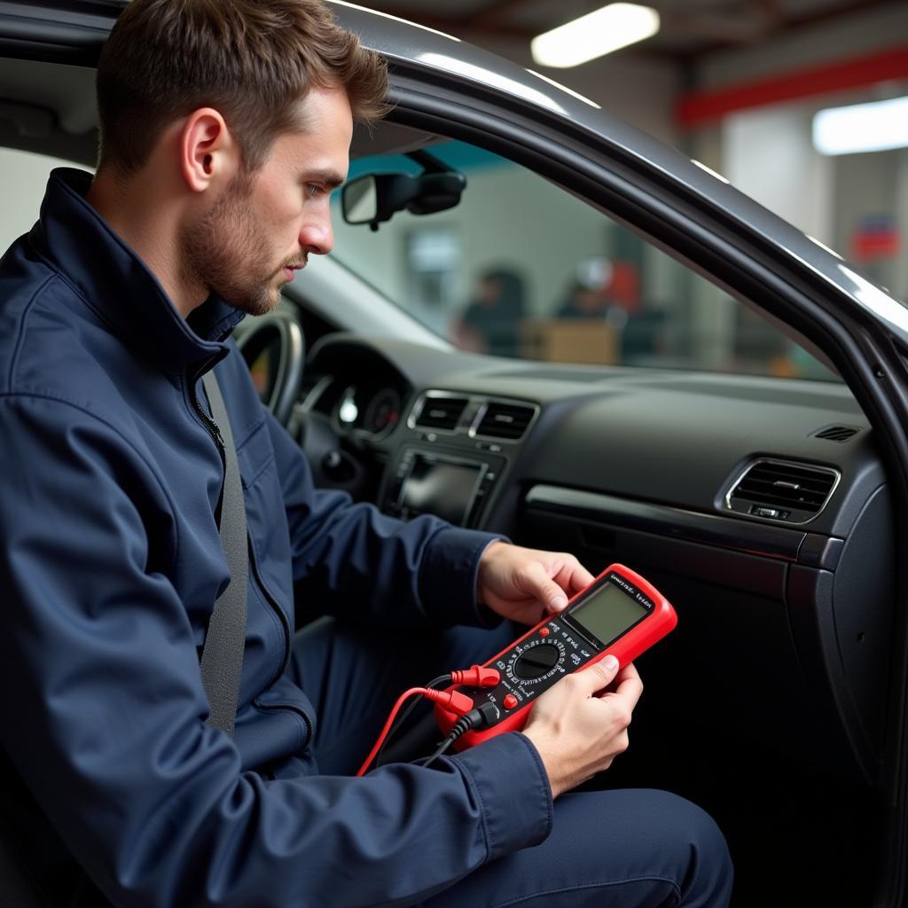 Mechanic Inspecting Seat Belt Buckle