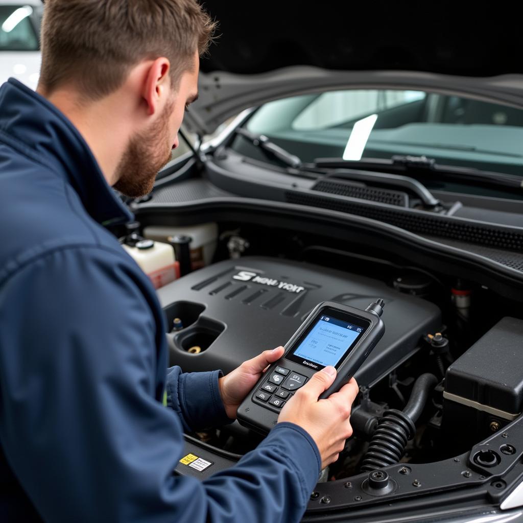 Mechanic Inspecting a Seat Ibiza Engine