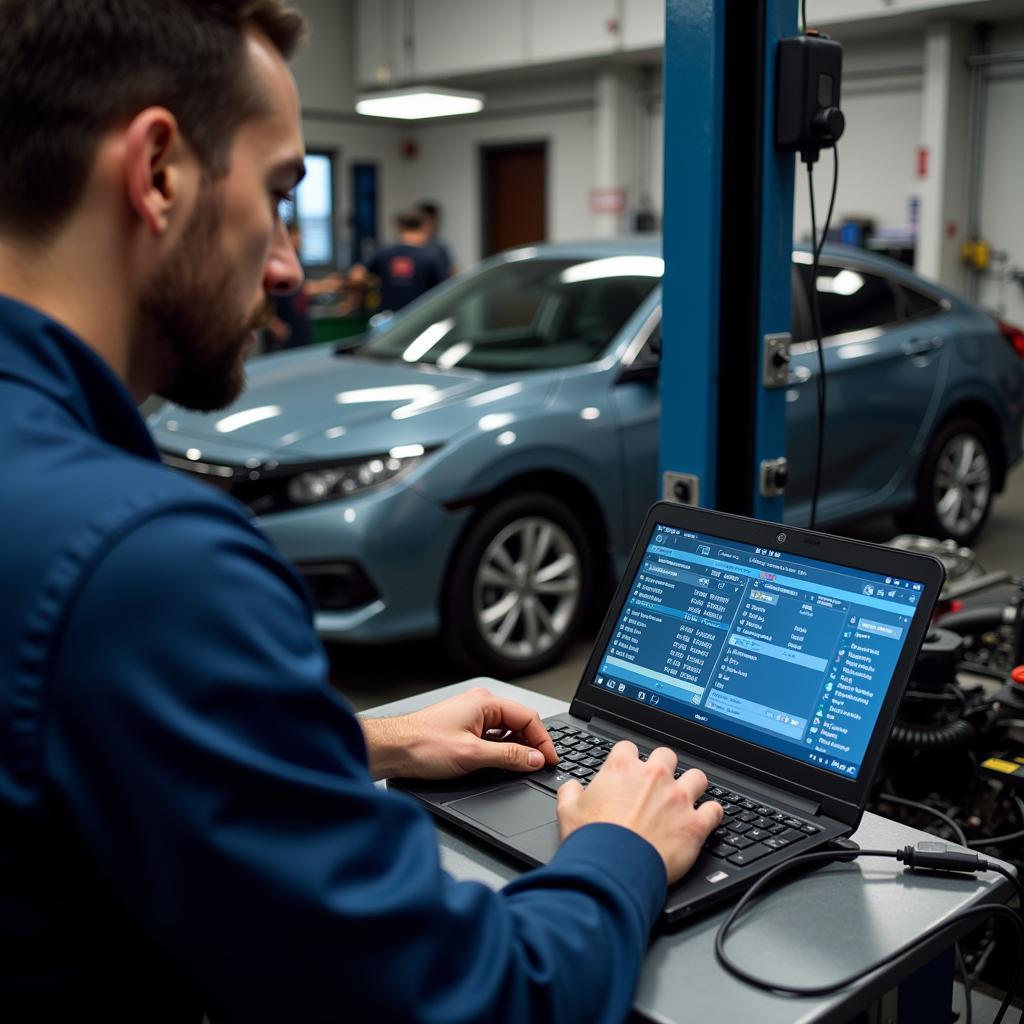 Mechanic Performing Remote Car Diagnostics