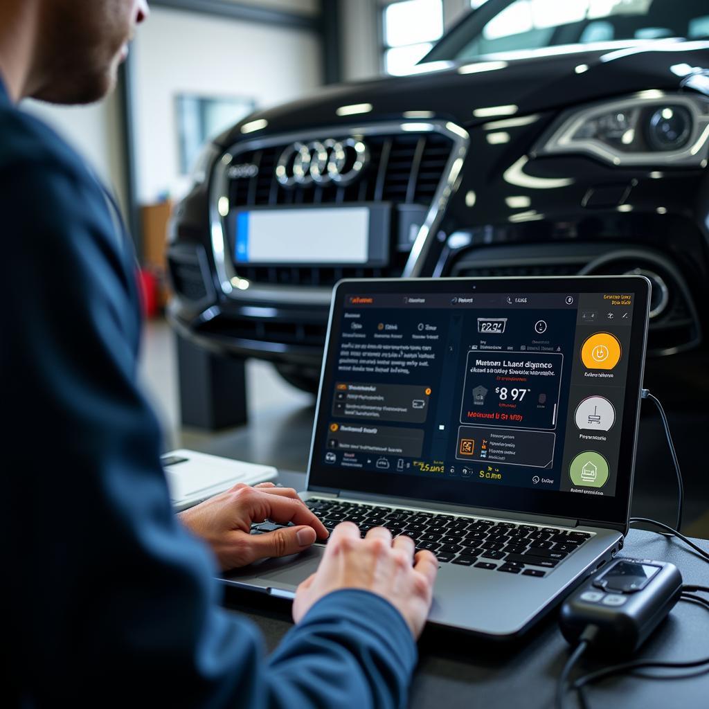 Mechanic Performing Remote Diagnostics on Audi