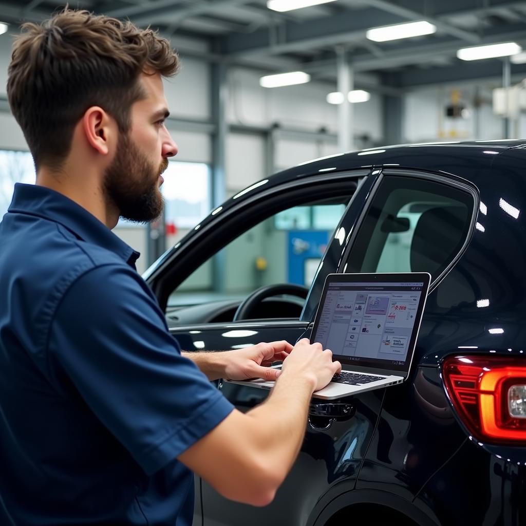 Mechanic Performing Remote Diagnostics on Seat Ibiza