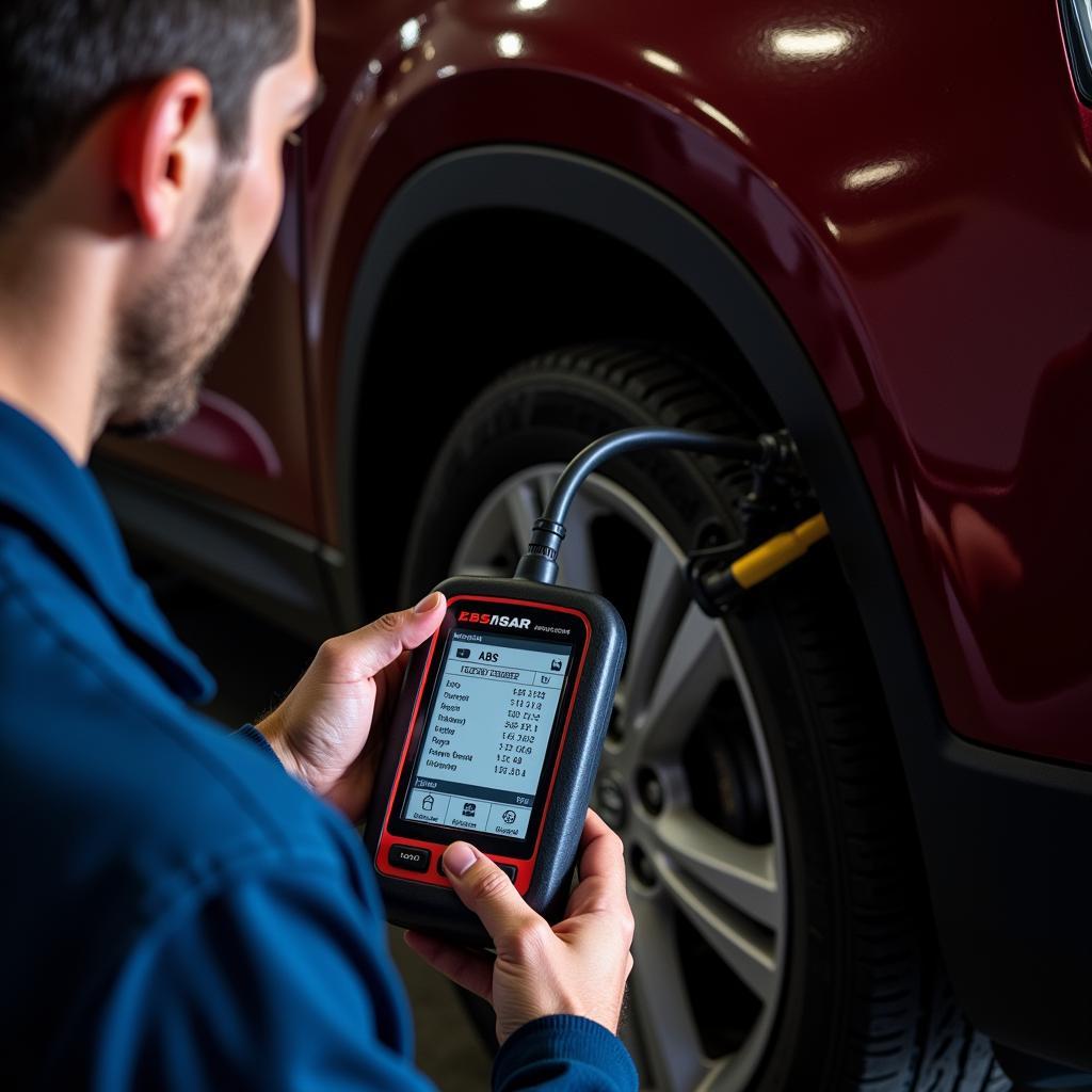 Mechanic Using Diagnostic Tool on ABS System