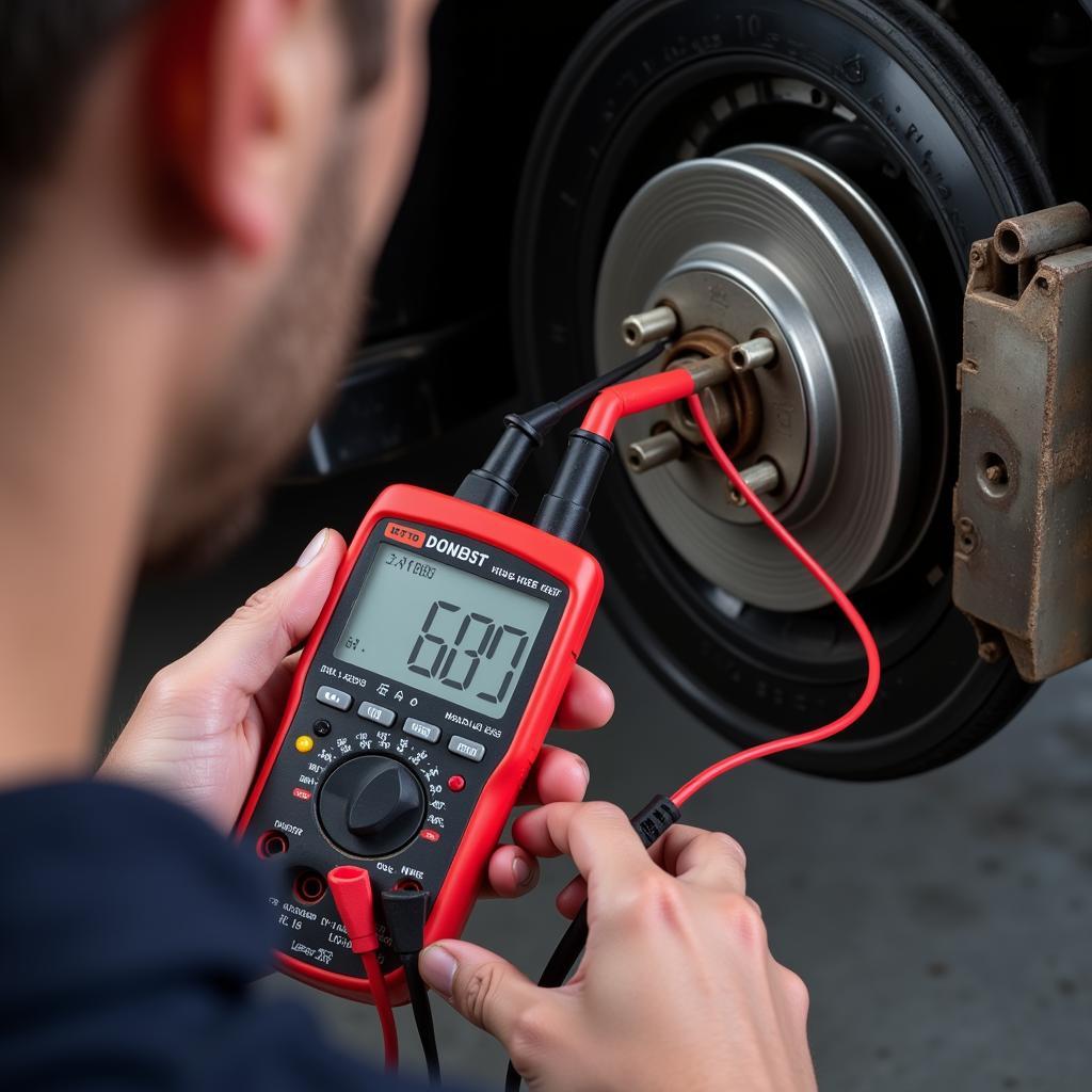 Mechanic Testing Brake Warning Wire