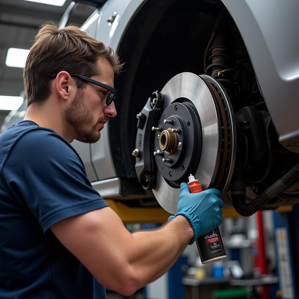 Mechanic Using Brake Cleaner Safely