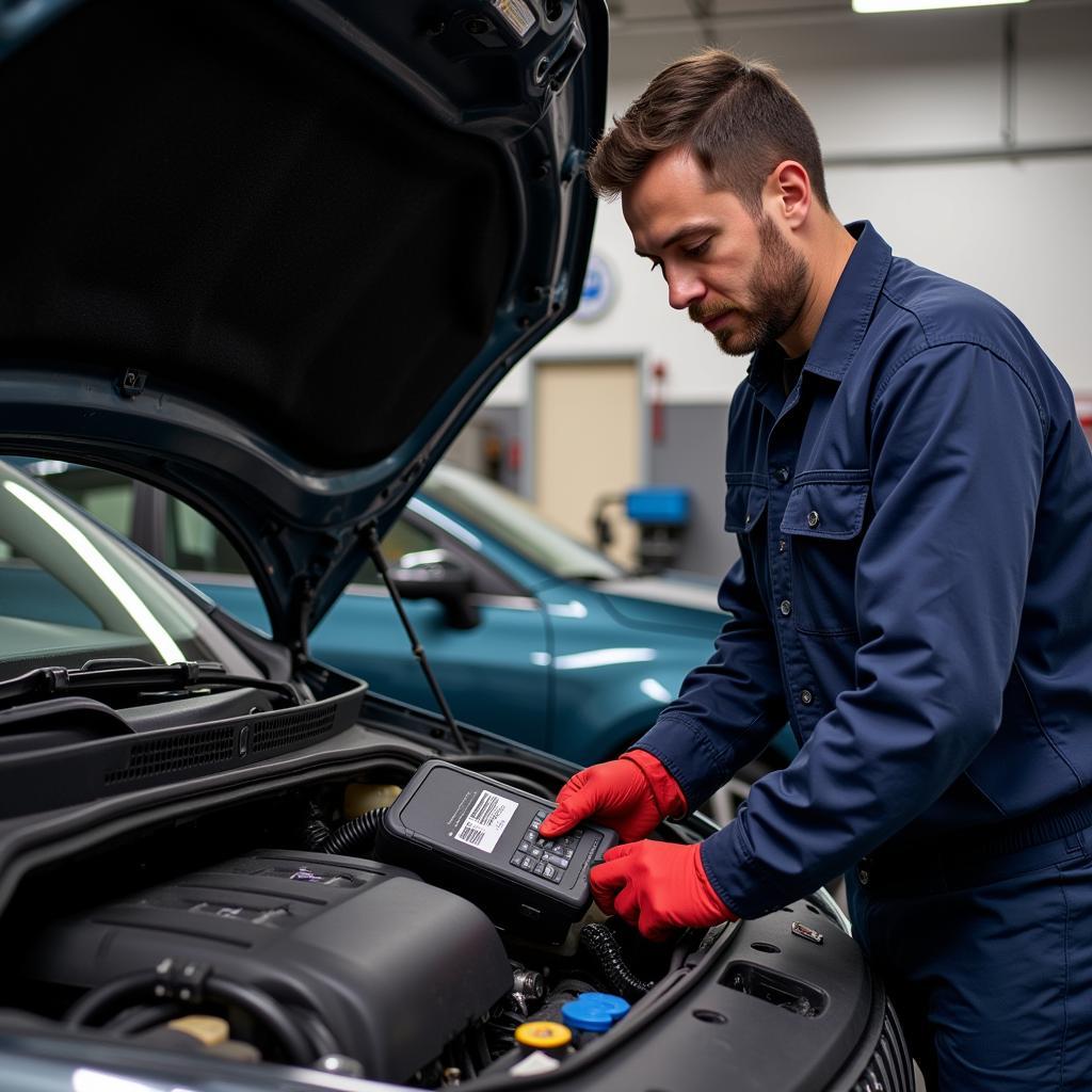 Mechanic Working on Seat Ibiza 03 Engine