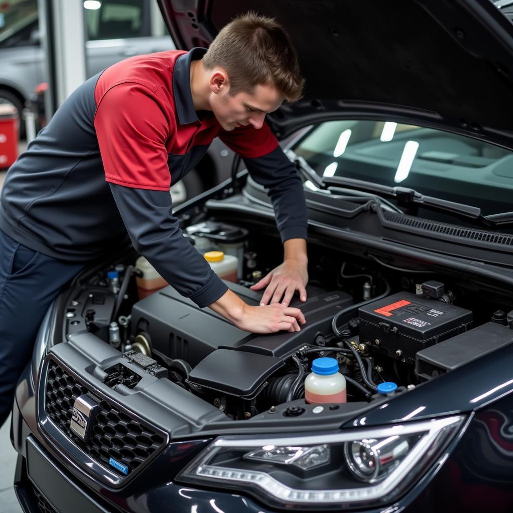 Mechanic Working on Seat Ibiza Engine