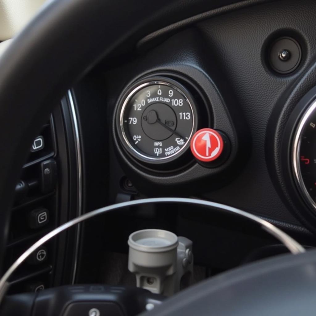 Close-up of a Mini Cooper's brake fluid reservoir