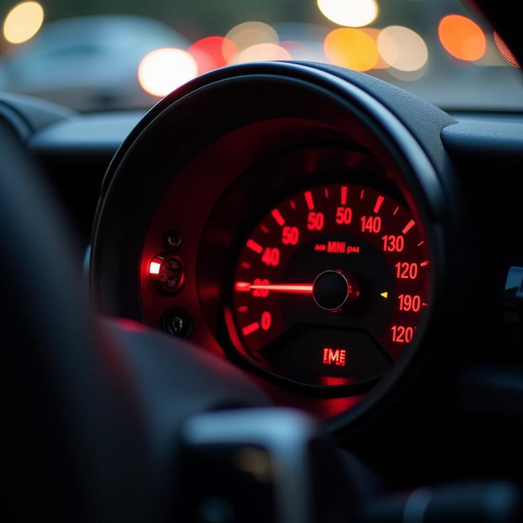 Mini Cooper Dashboard with Brake Warning Light