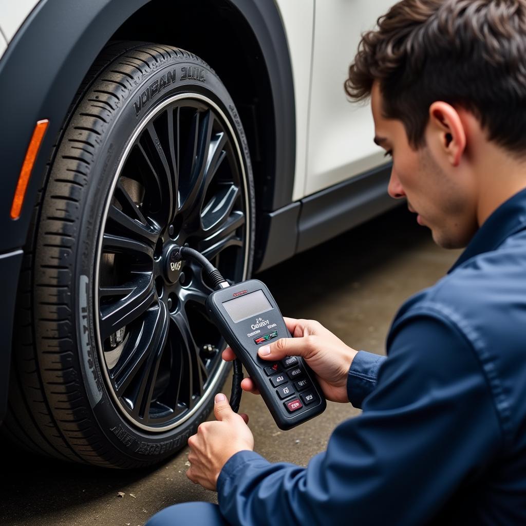 Mechanic Performing Diagnostic Scan on Mini Cooper