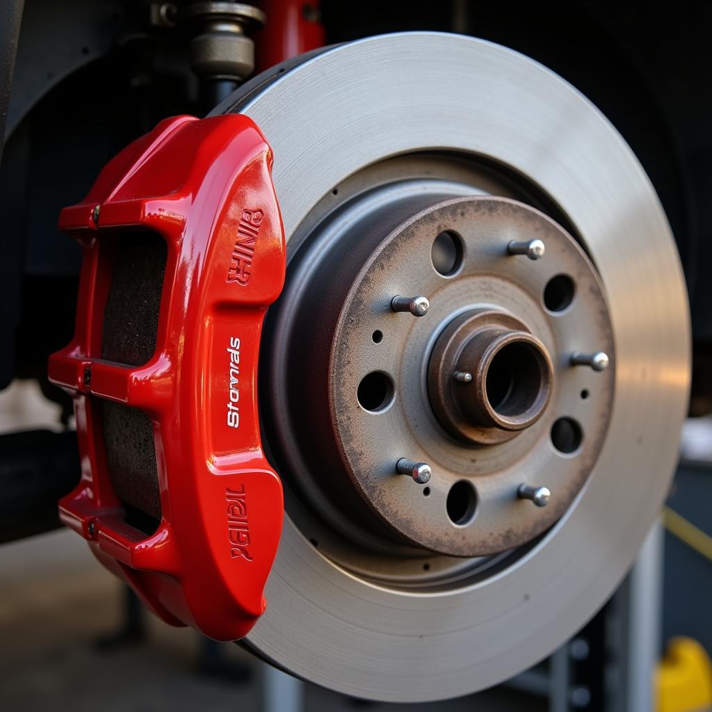  Installed brake pads on a GM 7.75" 9-bolt Borg-Warner rear axle