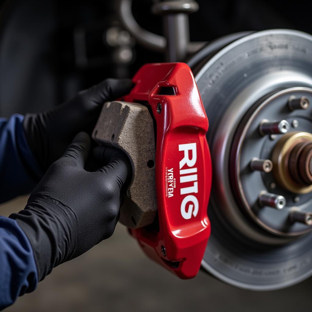 New Brake Pads Installed on Prius Brake Rotor