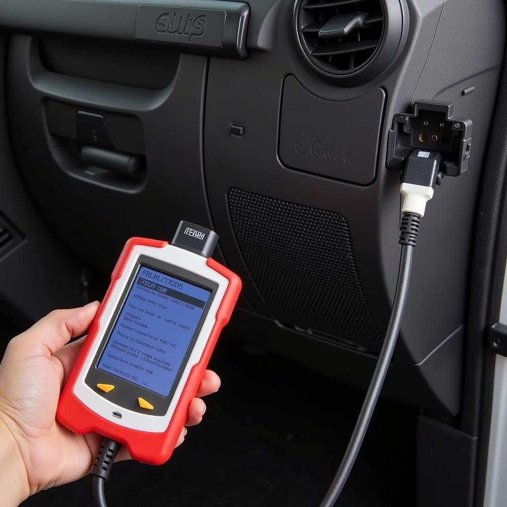 OBD-II Scanner Connected to a Jeep Wrangler