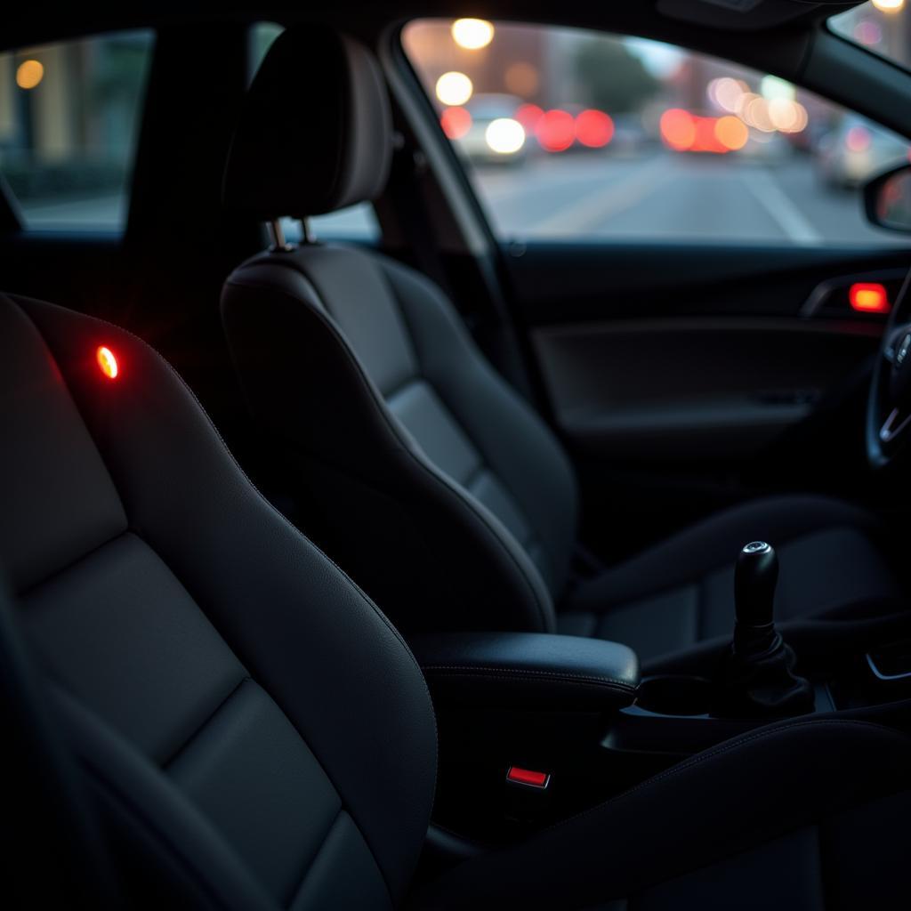 Passenger seat with seat belt warning light on