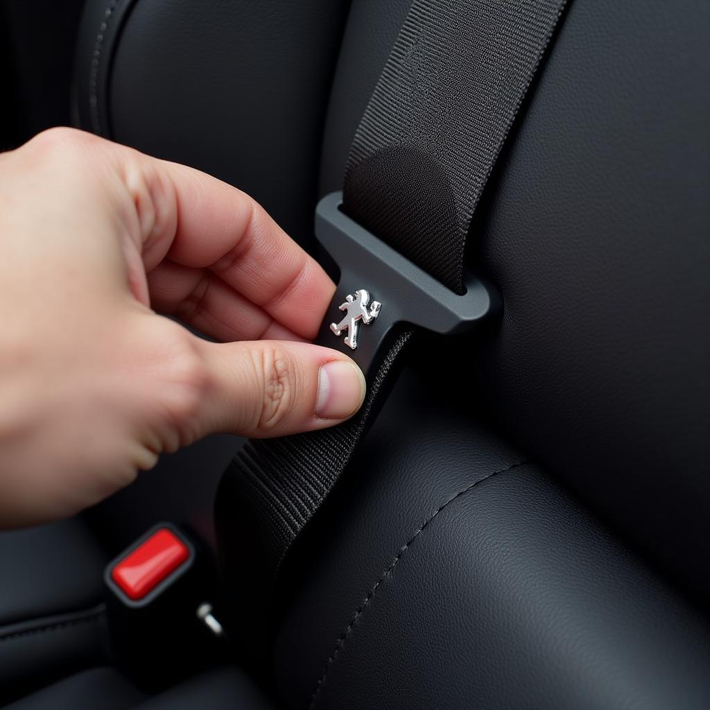 Close-up of a Peugeot 407 seat belt buckle being fastened