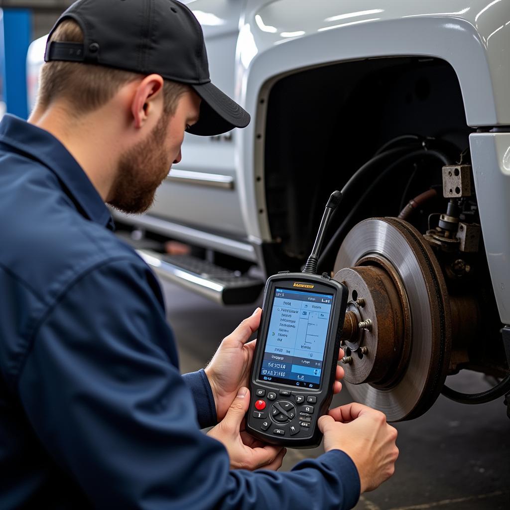 Professional Mechanic Diagnosing Trailer Brake Issue