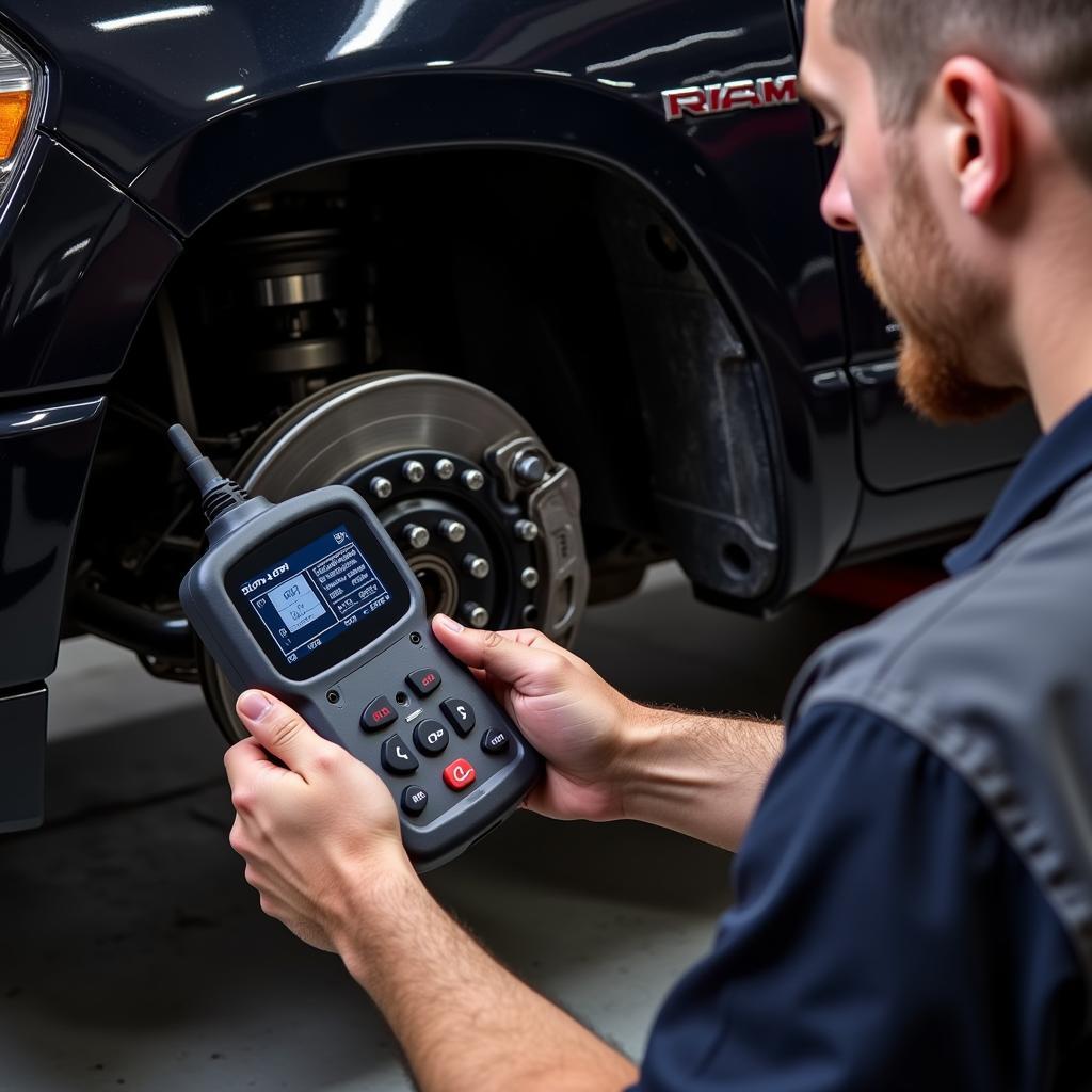 Mechanic Diagnosing Brakes