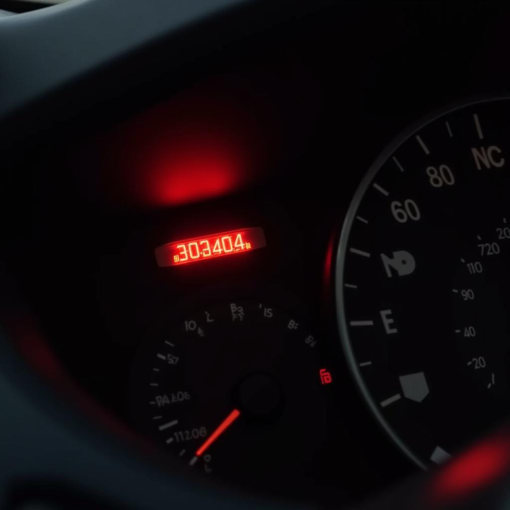 Red brake warning light illuminated on a car dashboard