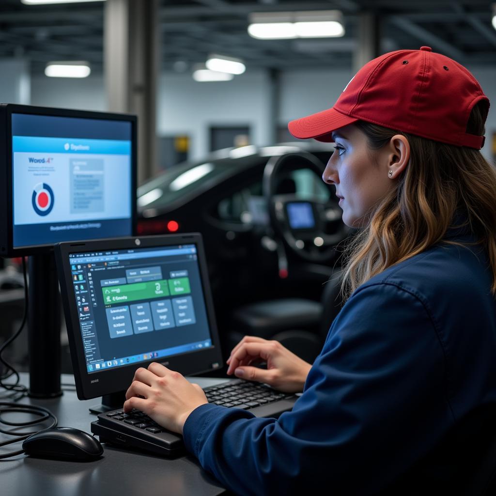 Technician Performing Remote Car Diagnostics