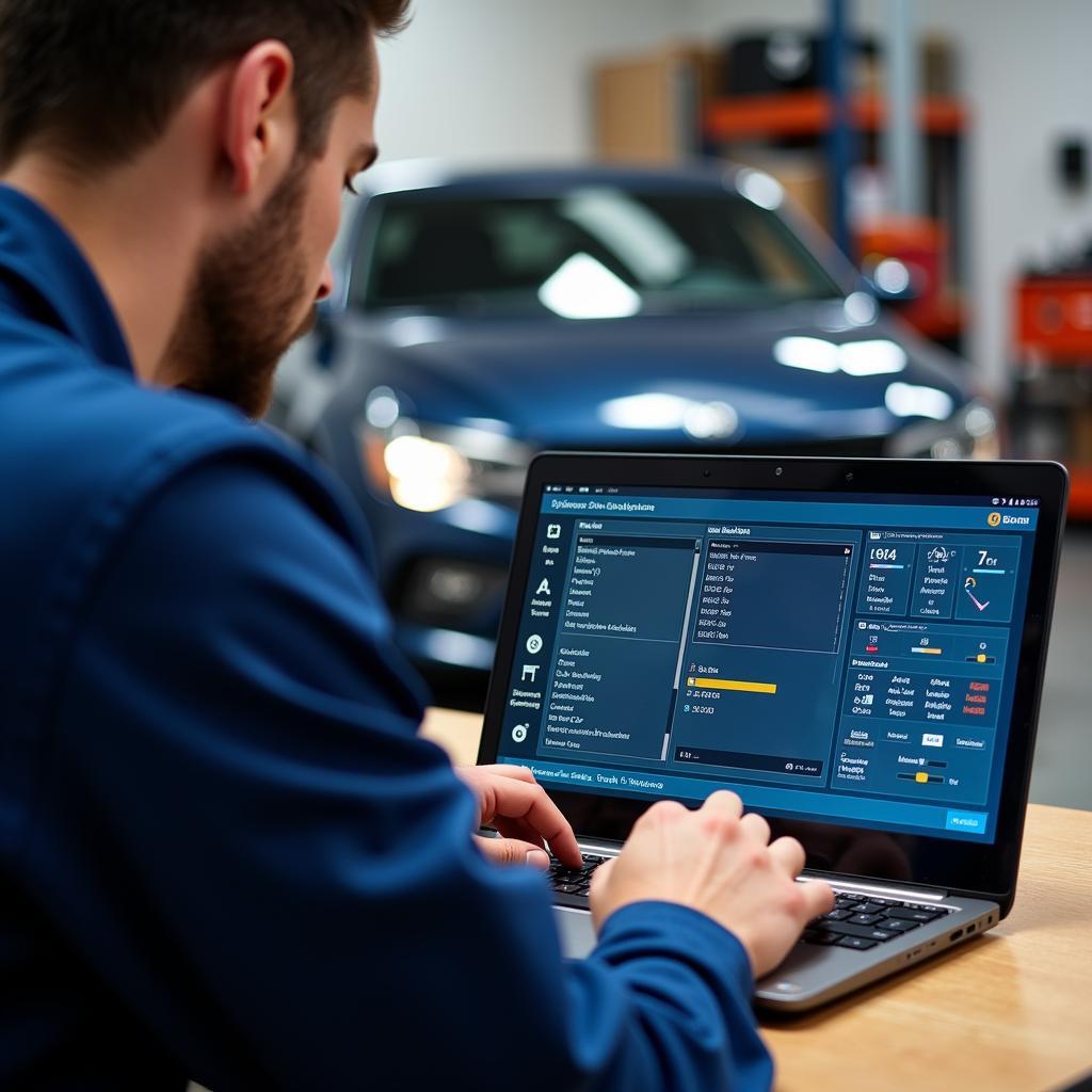 Mechanic Performing Remote Car Diagnostics