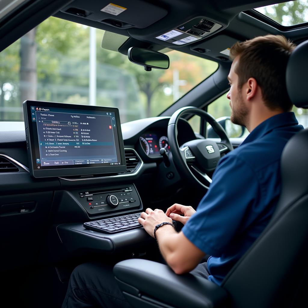 Technician Performing Remote Diagnostics on a Seat Ibiza