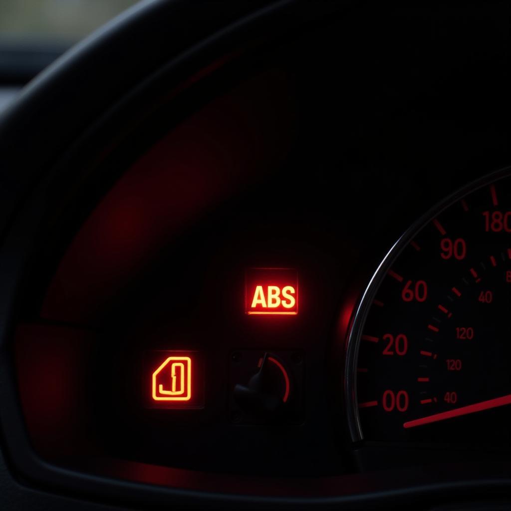 Saab 9-3 Dashboard with ABS and Brake Warning Lights Illuminated