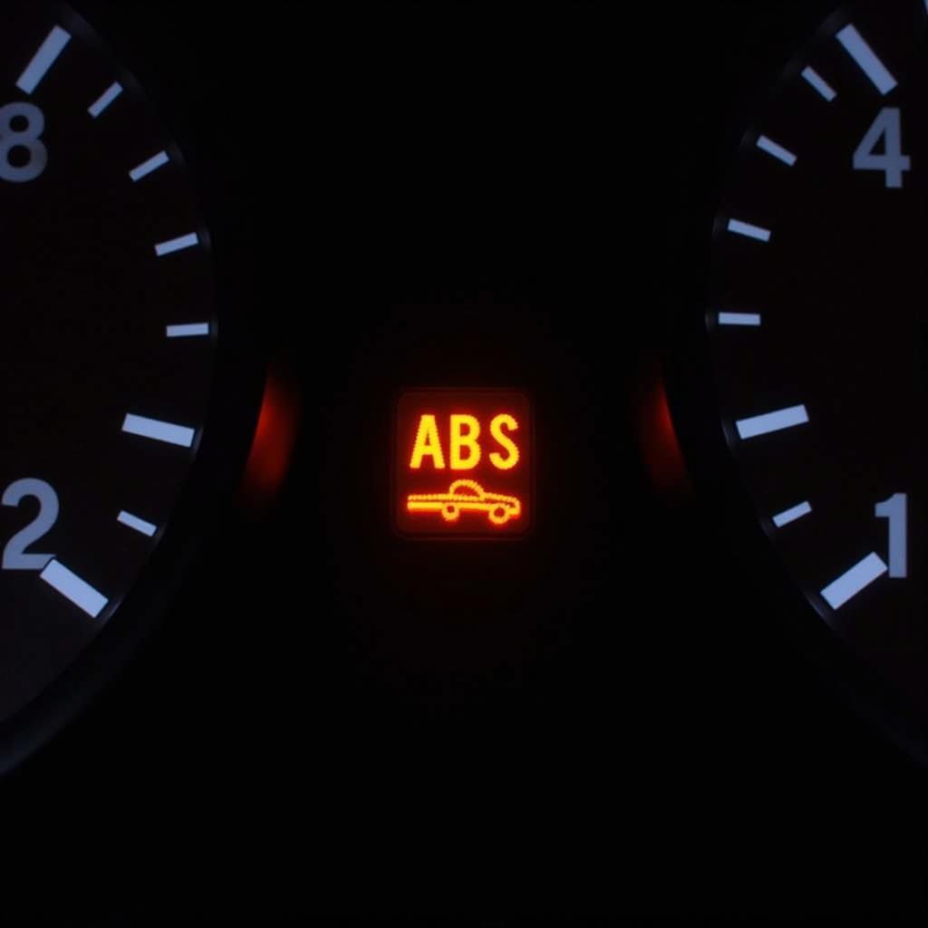 Saab 9-5 dashboard displaying the ABS warning light