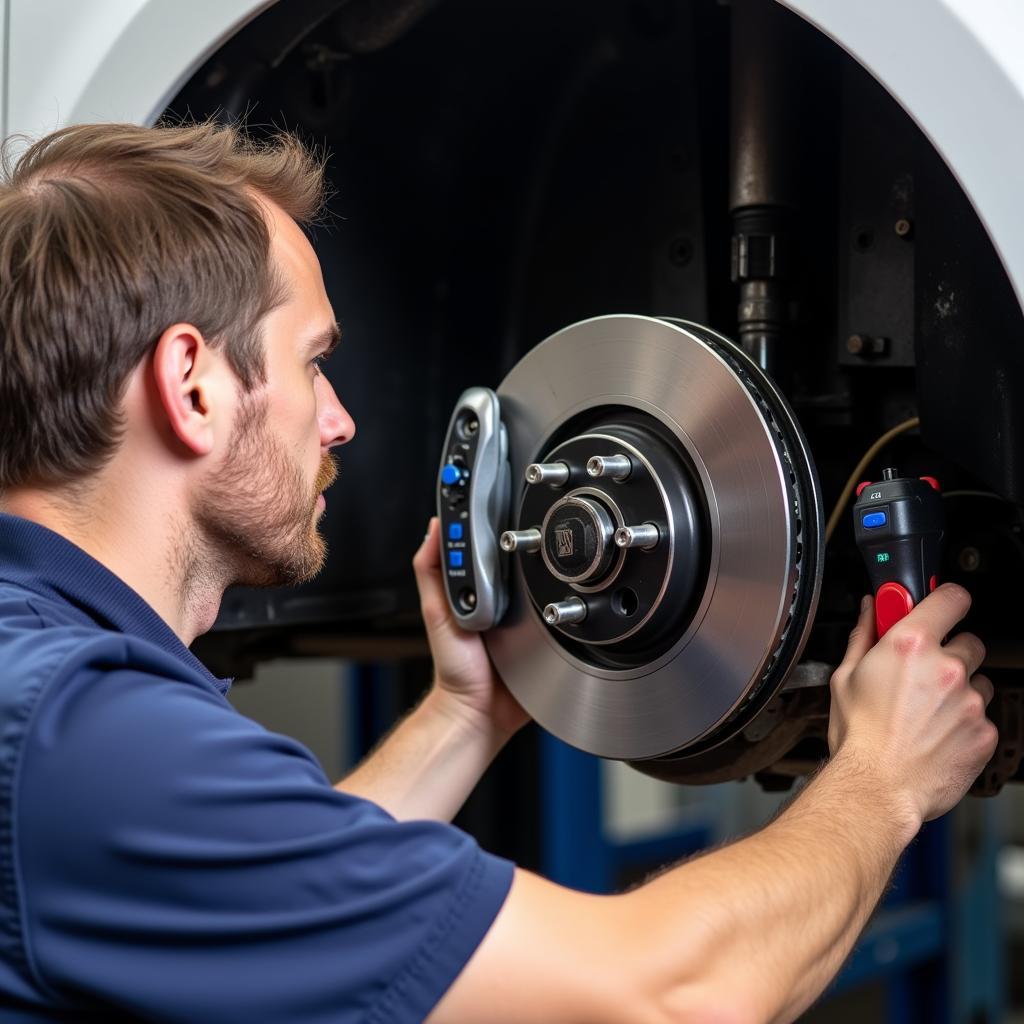 Mechanic Inspecting Seat Alhambra Brake System