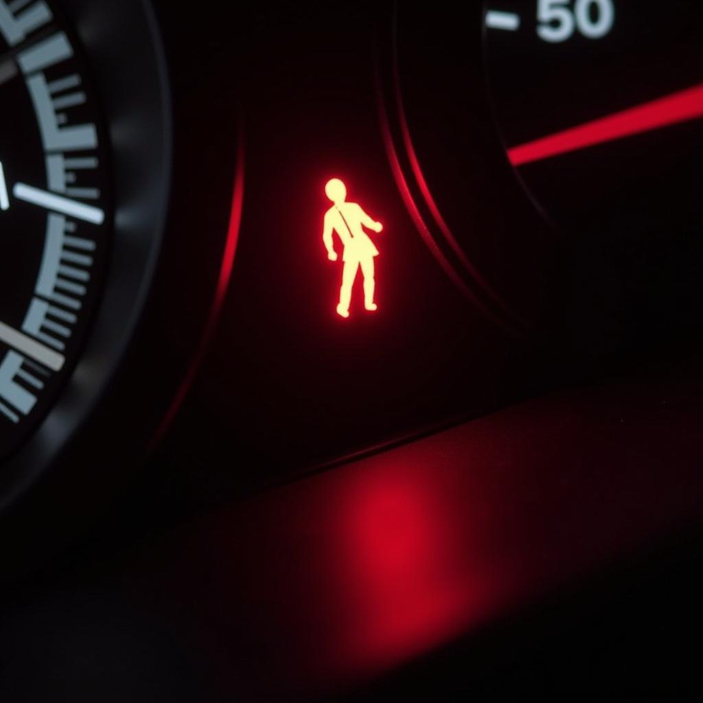 Seat belt warning light on car dashboard