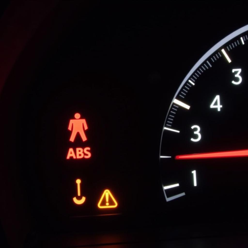 Seat Ibiza dashboard with ABS and handbrake warning lights illuminated