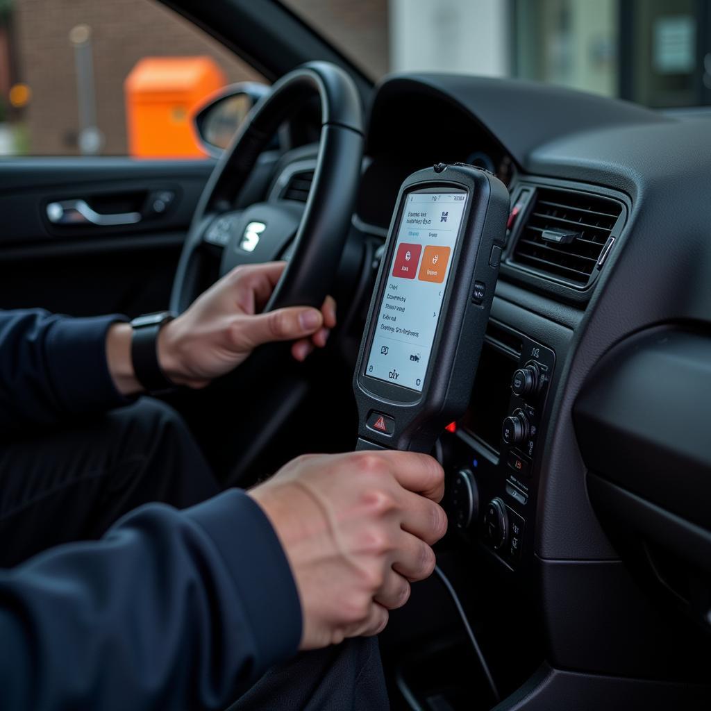 Mechanic Inspecting Seat Leon Warning Light