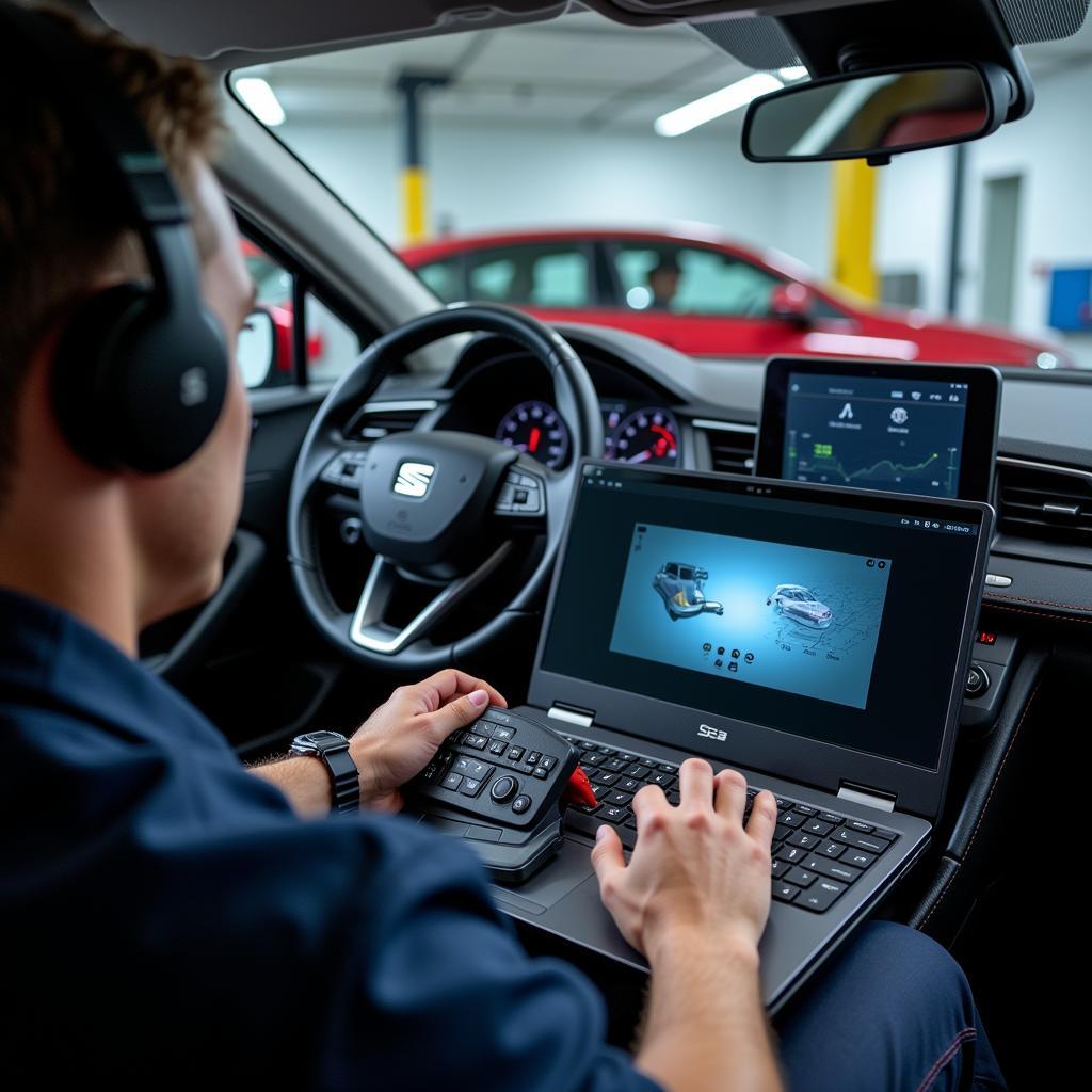 Technician Performing Remote Diagnostics on a Seat Toledo