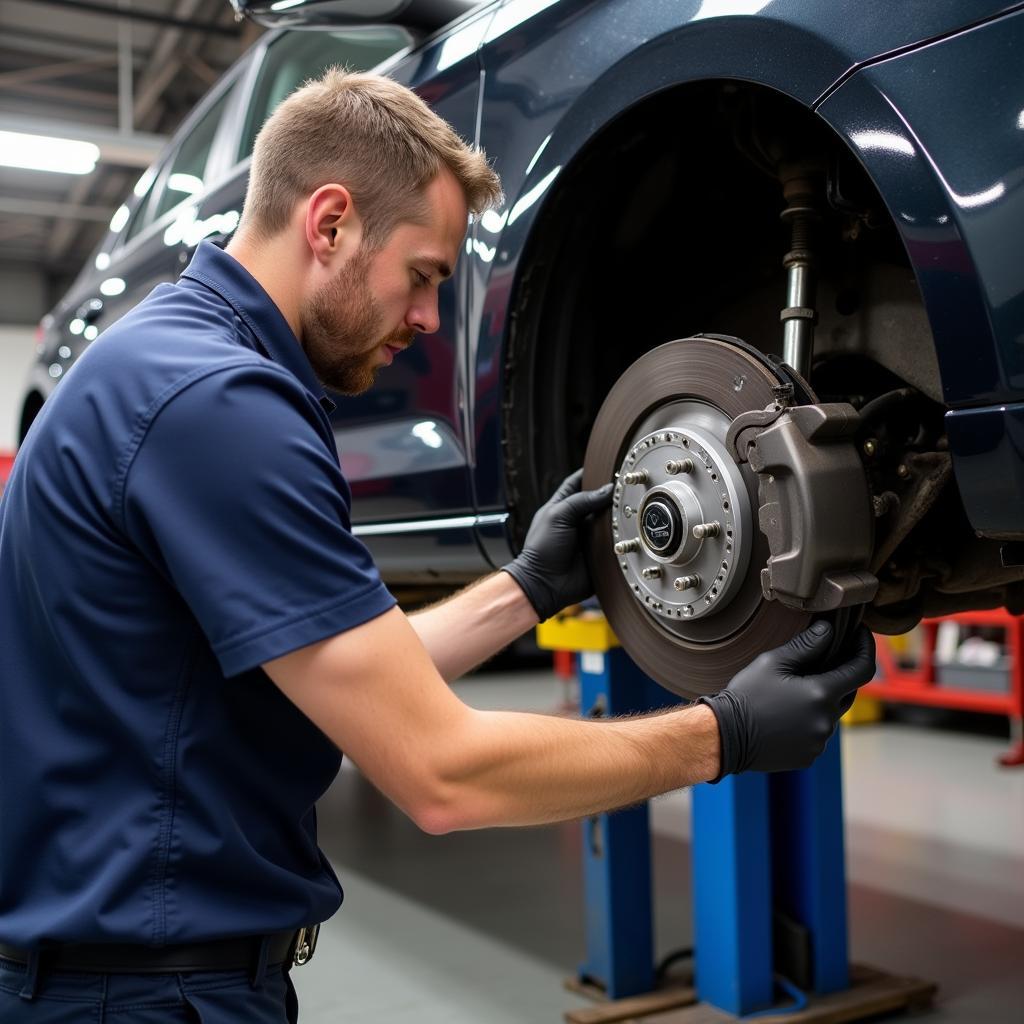 Professional Mechanic Inspecting Skoda Fabia Brakes