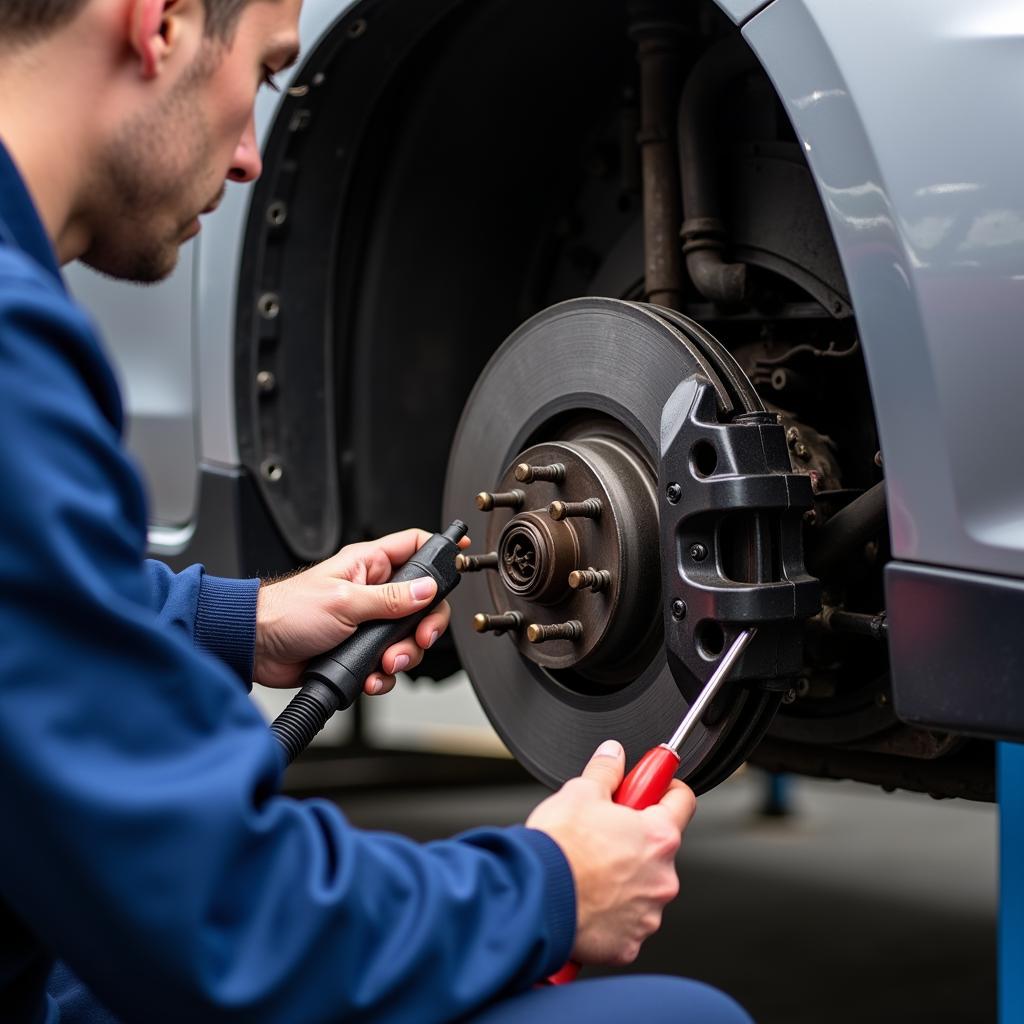 Subaru Technician Inspecting a Vehicle