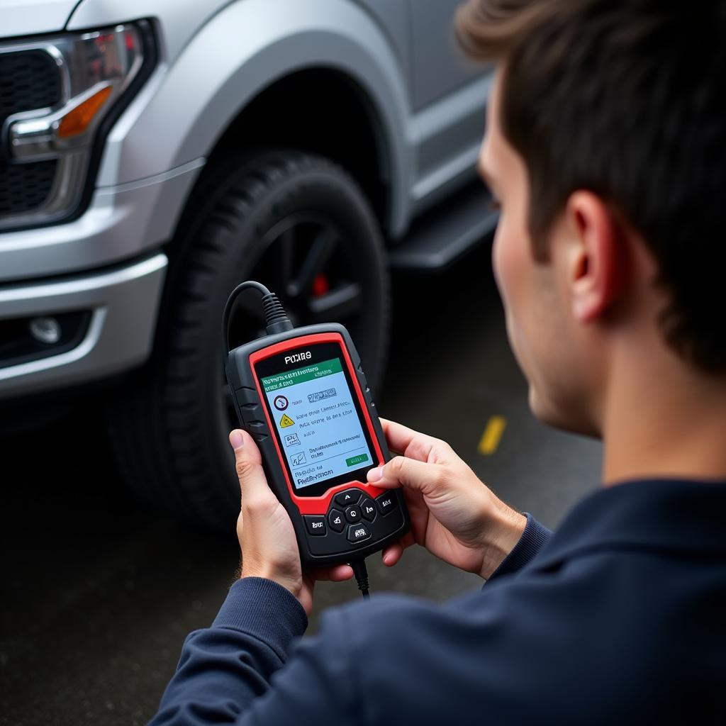 Technician Using a Diagnostic Scanner on Tangential Brakes