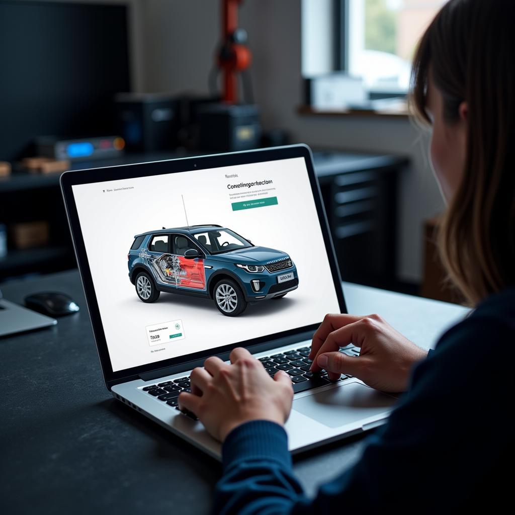 Technician performing remote diagnostics on a car's brake system