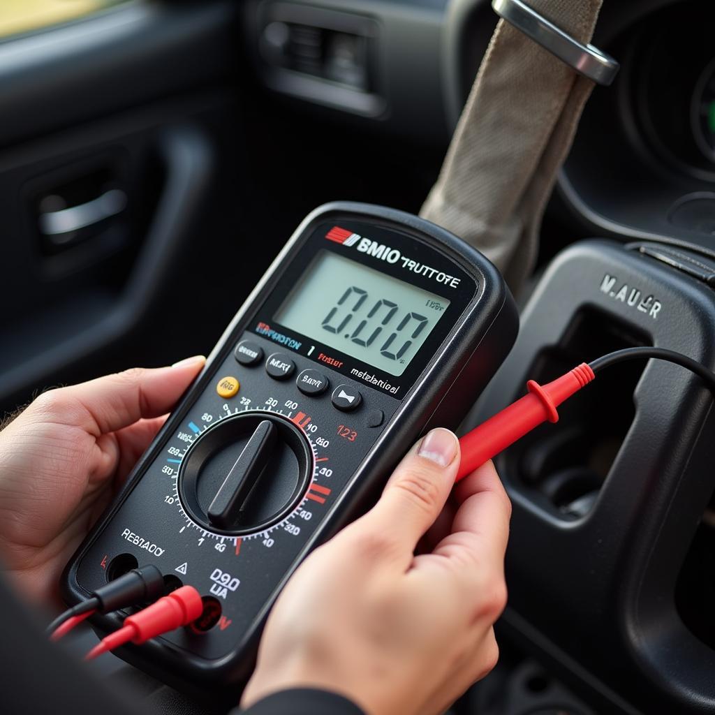 Testing the continuity of a BMW E30 seat belt buckle switch with a multimeter