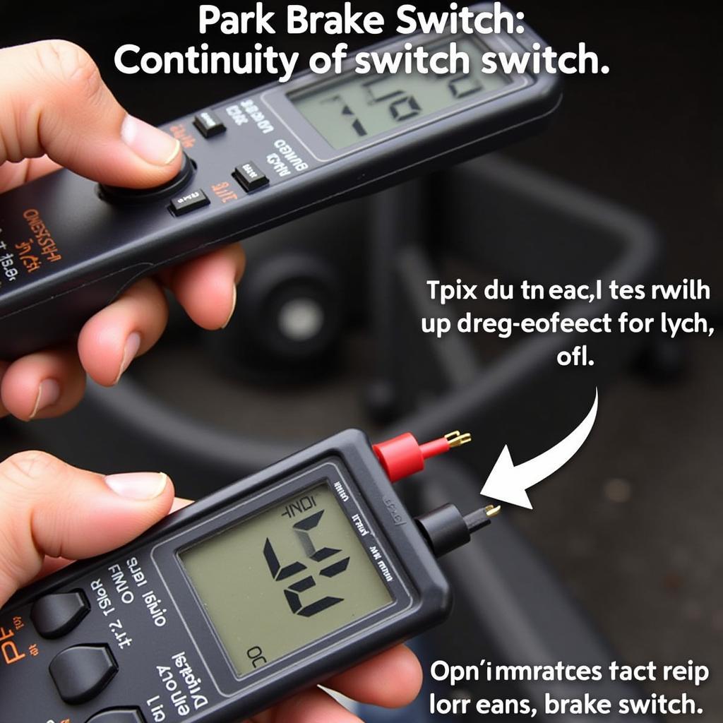 Using a multimeter to check continuity of a car's park brake switch.