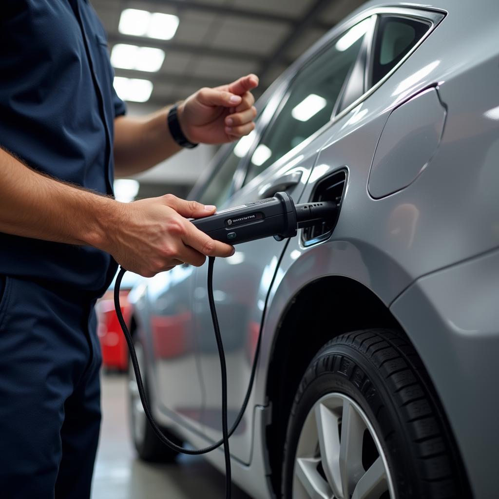 Mechanic Diagnosing Brake Override System