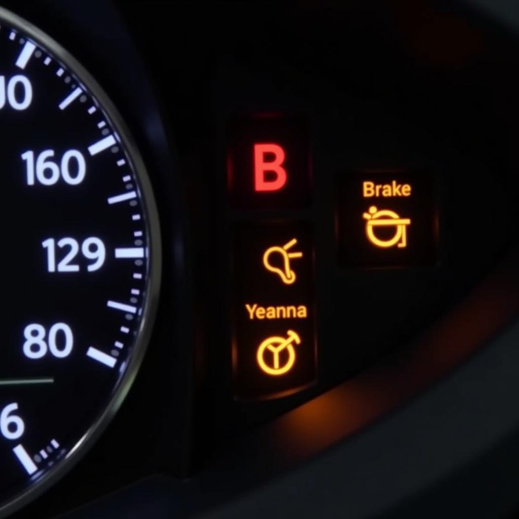 Toyota Prius dashboard with brake warning lights illuminated